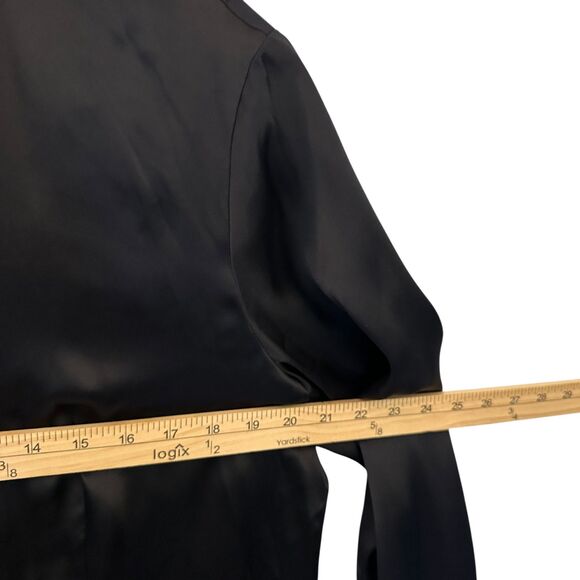 Talbots Black 100% Silk Shiny Button Up Long Sleeve Blouse Size M - Picture 5 of 6